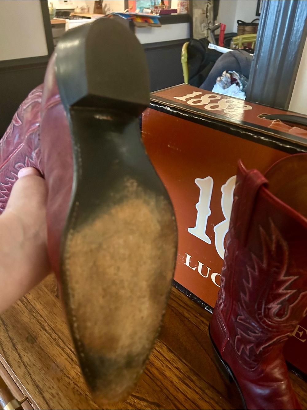 Lucchese 1883 Limited Edition Women's Cherry Red Leather Western Cowboy Boots - Picture 4 of 7